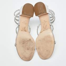 Pre Owned René Caovilla Silver Crystal Embellished Satin Cleo Sandals Size 36