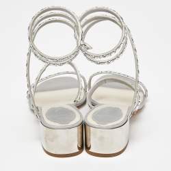 Pre Owned René Caovilla Silver Crystal Embellished Satin Cleo Sandals Size 36