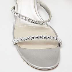 Pre Owned René Caovilla Silver Crystal Embellished Satin Cleo Sandals Size 36