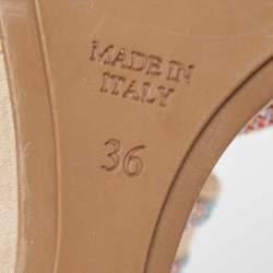 Pre Owned René Caovilla Beige Crystal Embellished Satin Wedge Platform Slide Sandals Size 36