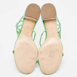 Pre Owned Rene Caovilla Green Crystal Embellished Satin Cleo Sandals Size 40