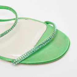 Pre Owned Rene Caovilla Green Crystal Embellished Satin Cleo Sandals Size 40