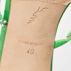 Pre Owned Rene Caovilla Green Crystal Embellished Satin Cleo Sandals Size 40
