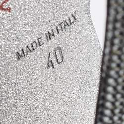 Pre Owned Rene Caovilla Metallic Grey Leather Slide Sandals Size 40