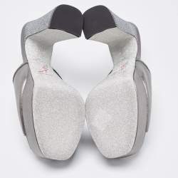 Pre Owned Rene Caovilla Metallic Grey Leather Slide Sandals Size 40