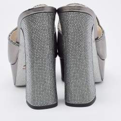 Pre Owned Rene Caovilla Metallic Grey Leather Slide Sandals Size 40