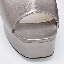 Pre Owned Rene Caovilla Metallic Grey Leather Slide Sandals Size 40