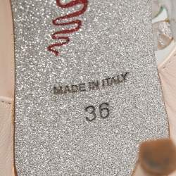 Pre Owned René Caovilla Metallic Pink Leather and Crystal Embellished Lace Slide Sandals Size 36