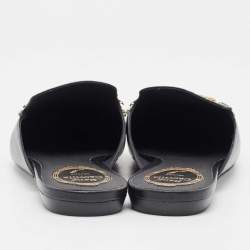 Rene Caovilla Black Leather Crystal Embellished Pointed Toe Flat Mules Size 39