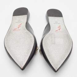 Rene Caovilla Black Leather Crystal Embellished Pointed Toe Flat Mules Size 39