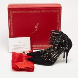 Rene Caovilla Black Suede And Mesh Crystal Embellished Galaxia Pointed Toe Ankle Strap Booties Size 39