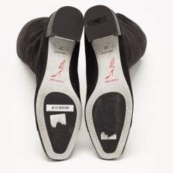 Pre Owned Rene Caovilla Black Suede Crystal Embellished Mid Calf Boots Size 37