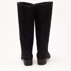 Pre Owned Rene Caovilla Black Suede Crystal Embellished Mid Calf Boots Size 37