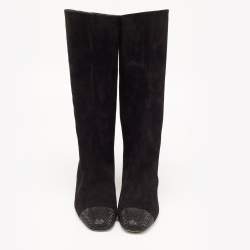 Pre Owned Rene Caovilla Black Suede Crystal Embellished Mid Calf Boots Size 37