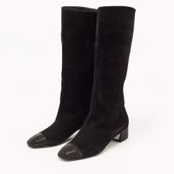 Pre Owned Rene Caovilla Black Suede Crystal Embellished Mid Calf Boots Size 37