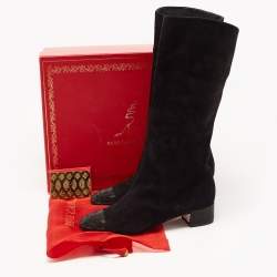 Pre Owned Rene Caovilla Black Suede Crystal Embellished Mid Calf Boots Size 37