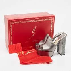 René Caovilla Silver Leather Wedge Sandals Size 36
