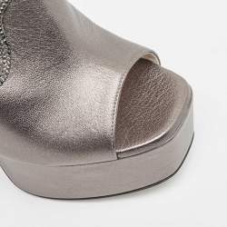René Caovilla Silver Leather Wedge Sandals Size 36