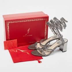 Rene Caovilla Metallic Grey Leather Cleo Chandelier Ankle Wrap Sandals Size 39