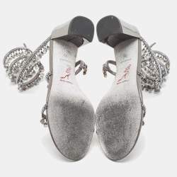 Rene Caovilla Metallic Grey Leather Cleo Chandelier Ankle Wrap Sandals Size 39