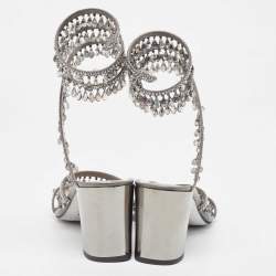 Rene Caovilla Metallic Grey Leather Cleo Chandelier Ankle Wrap Sandals Size 39