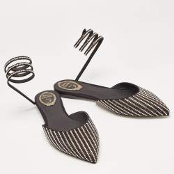 Pre Owned Rene Caovilla Black Satin Crystal Embellished Ankle Wrap Flats Size 41