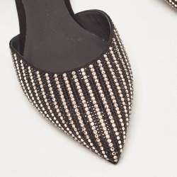 Pre Owned Rene Caovilla Black Satin Crystal Embellished Ankle Wrap Flats Size 41