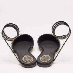 Pre Owned Rene Caovilla Black Satin Crystal Embellished Ankle Wrap Flats Size 41