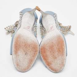 Pre Owned René Caovilla Blue Satin and Crystal Embellished Mesh Galaxia Sandals Size 39