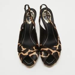 René Caovilla Brown Calf Hair Embellished Slingback Sandals Size 40