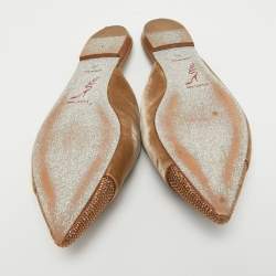 René Caovilla Brown Velvet Crystal Embellished Flat Mules Size 39