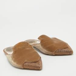 René Caovilla Brown Velvet Crystal Embellished Flat Mules Size 39