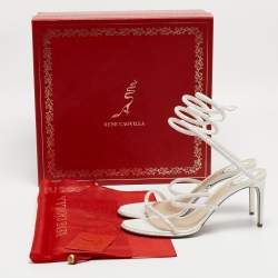 Pre Owned Rene Caovilla White Leather Crystal Embellished Ankle Wrap Sandals Size 41
