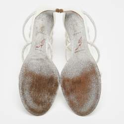 Pre Owned Rene Caovilla White Leather Crystal Embellished Ankle Wrap Sandals Size 41