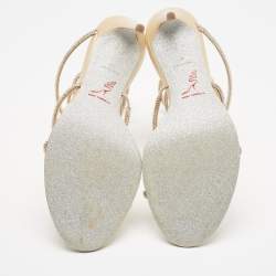 Pre Owned René Caovilla Gold Leather Crystal Embellished Cleo Ankle Strap Sandals Size 41