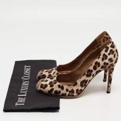 Pre Owned René Caovilla Brown/Beige Satin Crystal Embellished Pumps Size 37