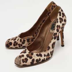 Pre Owned René Caovilla Brown/Beige Satin Crystal Embellished Pumps Size 37