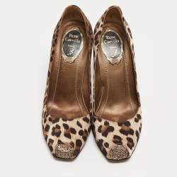 Pre Owned René Caovilla Brown/Beige Satin Crystal Embellished Pumps Size 37