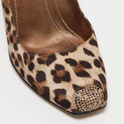 Pre Owned René Caovilla Brown/Beige Satin Crystal Embellished Pumps Size 37