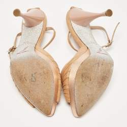 Pre Owned René Caovilla Metallic Gold Fabric Ankle Strap Sandals Size 37.5