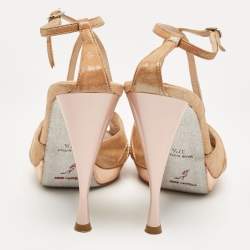 Pre Owned René Caovilla Metallic Gold Fabric Ankle Strap Sandals Size 37.5