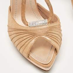 Pre Owned René Caovilla Metallic Gold Fabric Ankle Strap Sandals Size 37.5