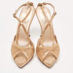 Pre Owned René Caovilla Metallic Gold Fabric Ankle Strap Sandals Size 37.5