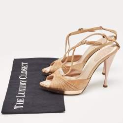 Pre Owned René Caovilla Metallic Gold Fabric Ankle Strap Sandals Size 37.5