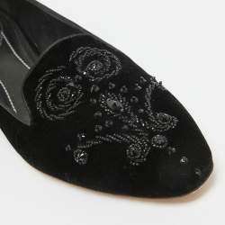 Pre Owned René Caovilla Black Velvet Crystal Embellished Slip On Smoking Slippers Size 41