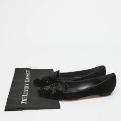Pre Owned René Caovilla Black Velvet Crystal Embellished Slip On Smoking Slippers Size 41