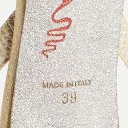 Pre Owned René Caovilla Cream  Lace and Leather Crystal Embellished Slingback Pumps Size 39