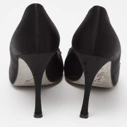 René Caovilla Black Satin and Lace Crystal Embellished Pumps Size 41.5