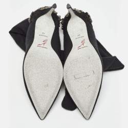 Pre Owned René Caovilla Black Knit Fabric Embellished Sock Boots Size 41