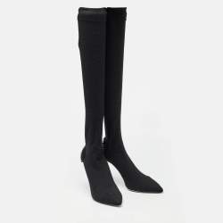 Pre Owned René Caovilla Black Knit Fabric Embellished Sock Boots Size 41